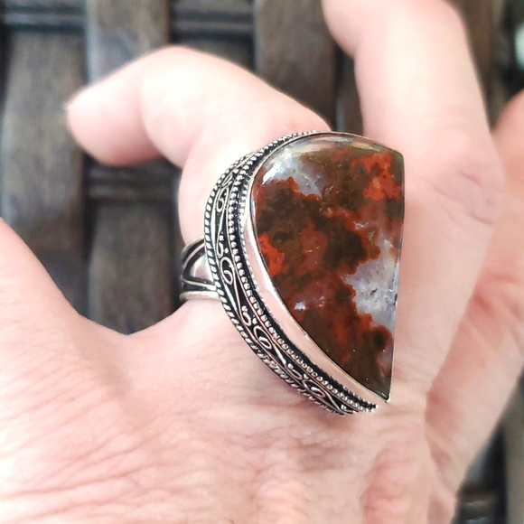 New Huge Seam Agate Antique Design 925 Silver Statement Ring. - Picture 13 of 16